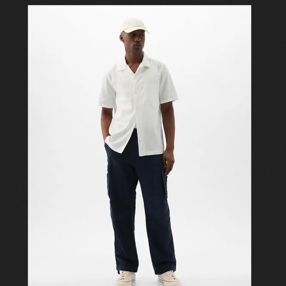 GAP Men's Linen-Cotton Cargo Pants L Navy NWT
